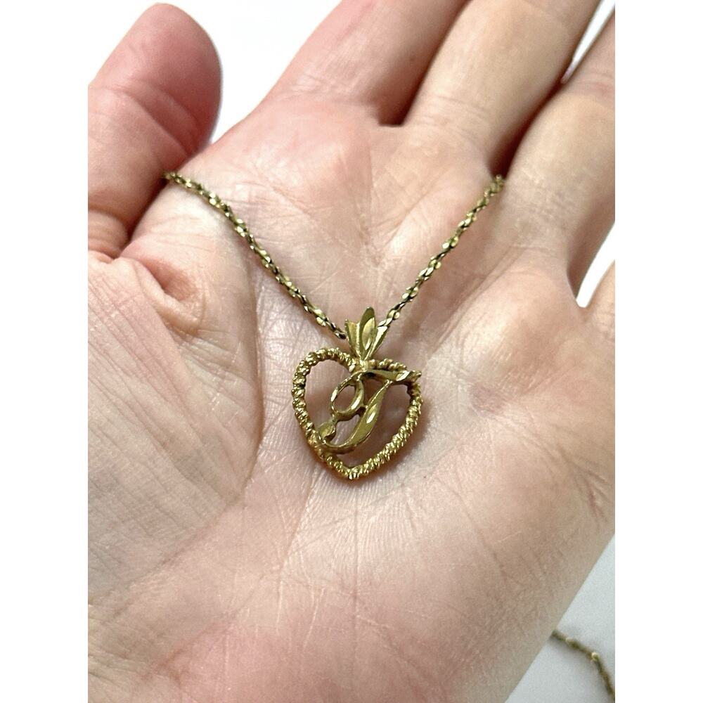Vintage 14K Gold Electroplated Initial T Heart Pendant Necklace 18” - Picture 8 of 8